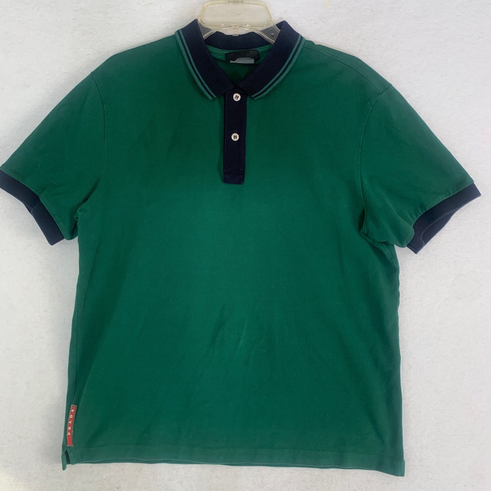 Prada Milano Polo Shirt Mens XXL Green  Short Sleeve SJJ888 Contrast Trim Logo